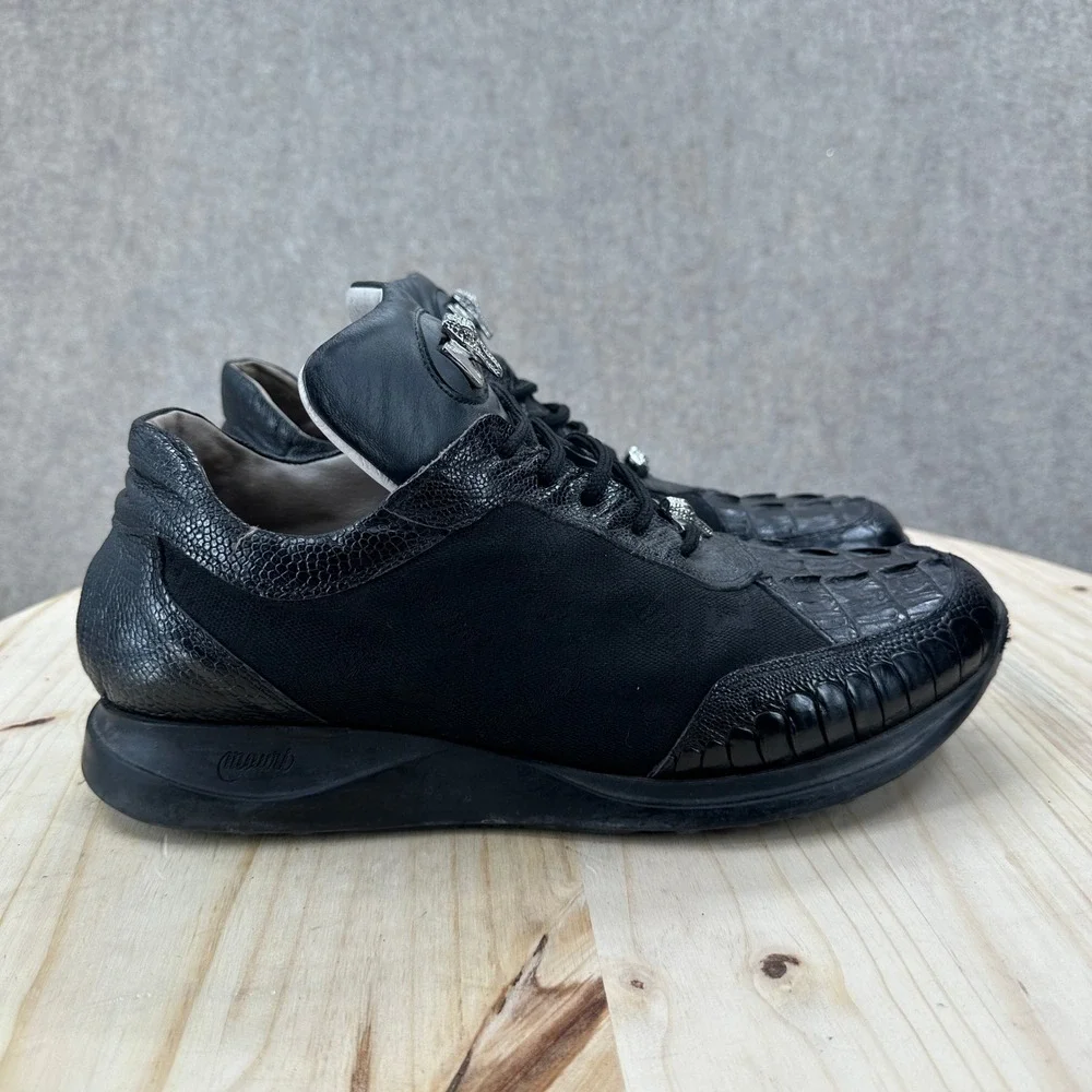 Mauri Horned Alligator Ostrich Sneakers Mens 12 Black Exotic Luxury Shoes 8741/2